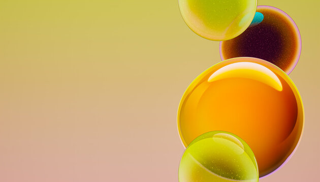 Abstract Colorful Bubbles And Glossy Spheres Floating 