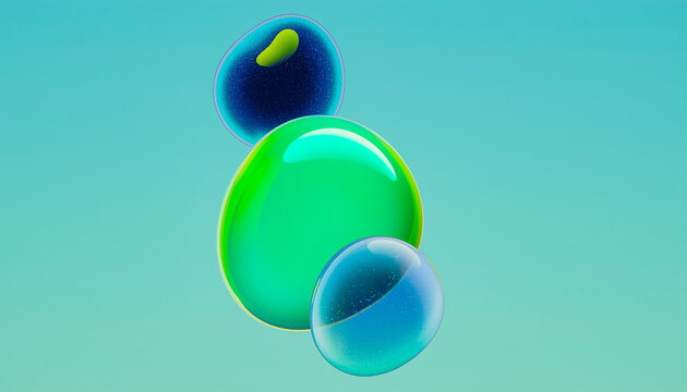Abstract Glossy Green and Turquoise Bubbles Spheres 3D 