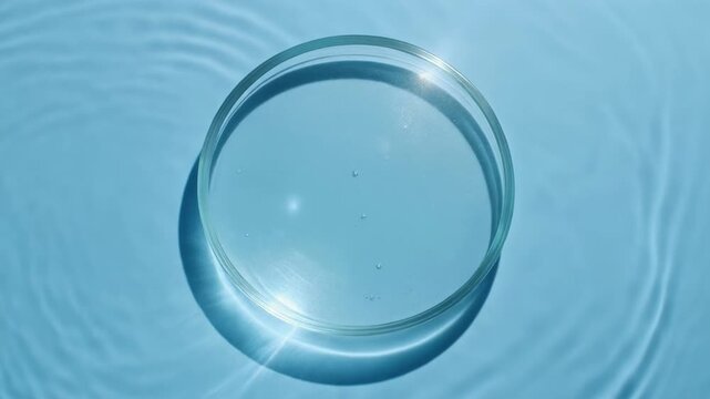 Round Glass Podium with Water Ripples Caustic Reflections Clean Blue Product Stand