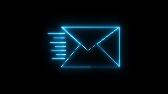 Glowing neon blue message box animation icon for conversation and notifications on a black background.
