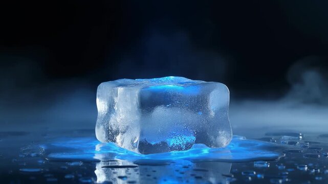 Frozen Ice Block Podium with Cold Mist Blue Lighting Beverage Product Background