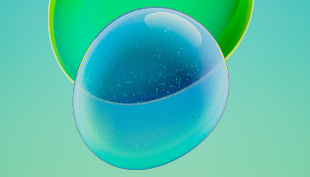 Abstract Glossy Green and Turquoise Bubbles Spheres 3D 