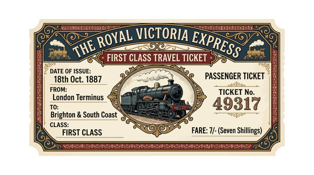 Vintage Royal Victoria Express First Class Train Ticket - Old Travel Pass