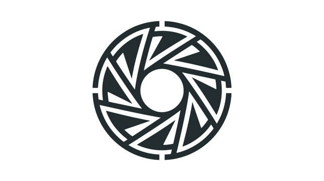 Minimalist Black and White Camera Shutter Icon Abstract Circular Aperture Design for Photography and Media