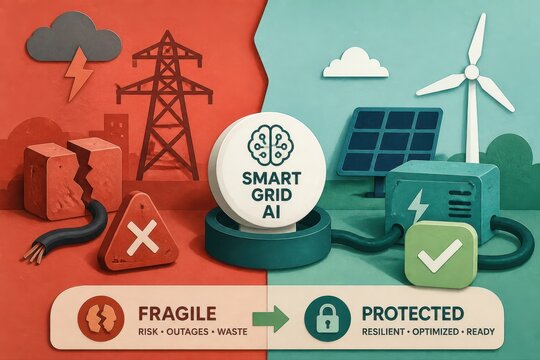 Smart Grid AI Concept with Renewable Energy and Protected Power Network