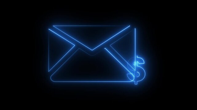 Invoice sent by email. Close-up of a woman's protecting a virtual email envelope icon with a money sign. Abstract neon Dollar icon conceptual business animation with neon circle.
