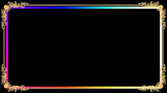 Gold Vintage Ornament Frame with Rainbow Neon Glow Loop