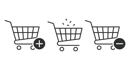 Shopping cart icons with add and remove symbols for e-commerce and retail cart interface design © Nipun Mitra123