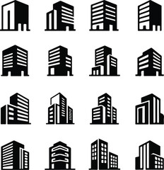 Obraz premium Set of black and white building icons for business and architecture design.