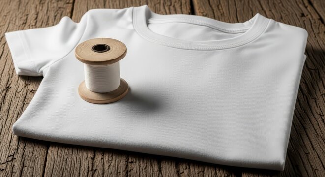 White t shirt and thread spool.