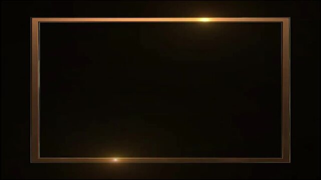 Luxury Gold Frame with Shiny Light Flares on Black Background Loop