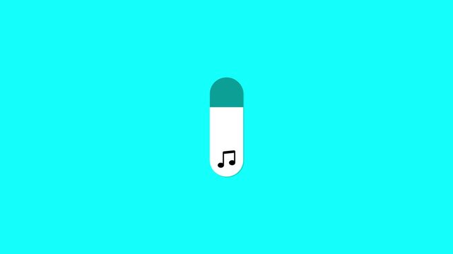 Mobile volume up-down slider bar animation with sound control. Speaker volume level control with mute button and music playback slider in sound settings panel.