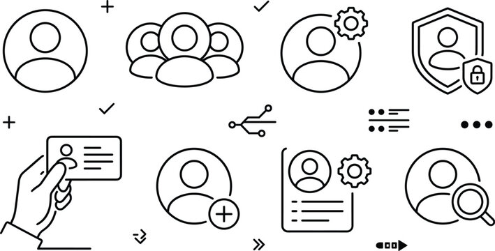 User Profile Account and Identity Authentication Icon Set with Cyber Security Symbols