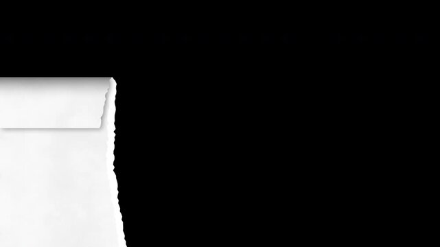 Paper tearing animated with alpha channel. Ripped paper motion graphic on transparent background. Torn paper transition.