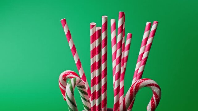 Fun with candy canes and striped straws for New Year and Christmas celebrations