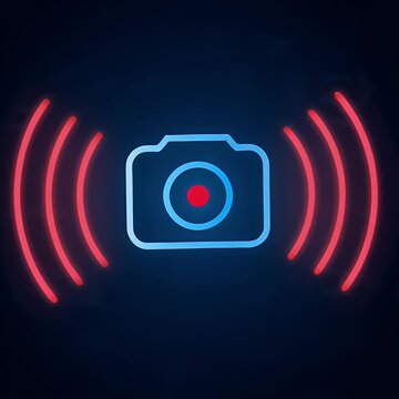 Camera Signal Icon with Red Waves.
