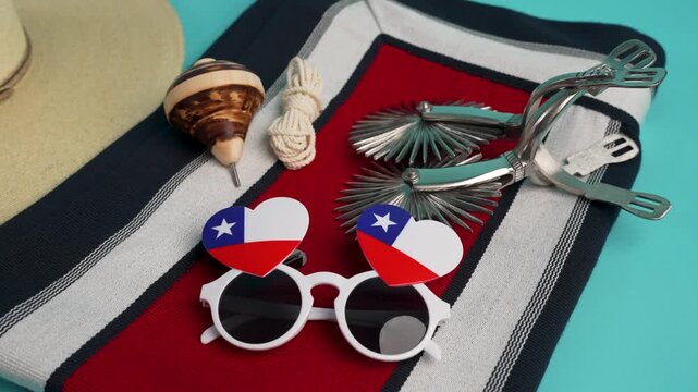 Chilean independence day celebration objects representing national huaso culture and tradition