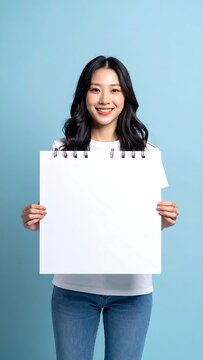 Woman holding blank sign.