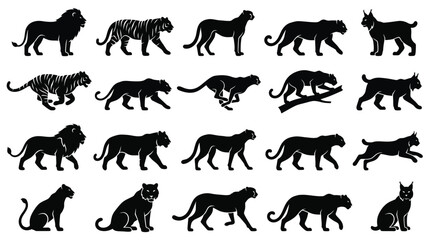 Big cat icon set featuring lions, tigers, panthers, lynxes, and leopards for wildlife branding, nature design, and creative projects © Files