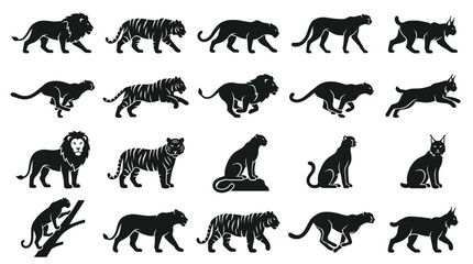 Big cat icon set featuring lions, tigers, panthers, lynxes, and leopards for wildlife branding, nature design, and creative projects © Files
