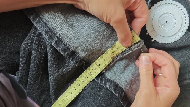 Shortening jeans through cutting and sewing in a simple step-by-step guide