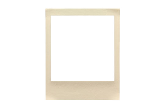 Blank instant camera frame with vintage paper texture, creating a retro photo border template on transparent background