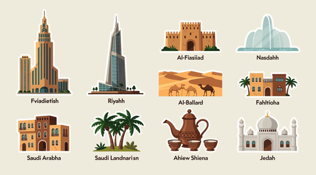 Saudi Arabian Landmarks and Culture Vector Collection