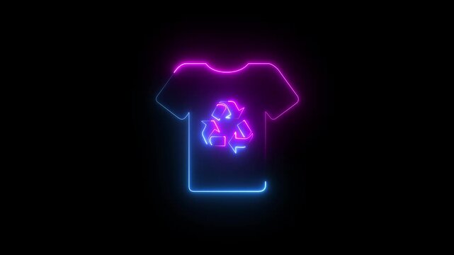 Light animation of a t-shirt icon with a recycling sign in the center ,Video animation of hand holding Reuse, Reduce, Recycle symbol, Earth planet globe, light bulb.