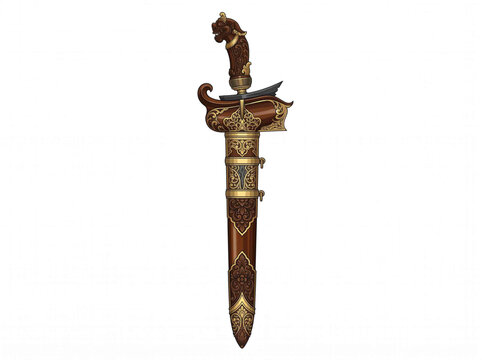 Ornate Indonesian Keris Dagger with Decorative Sheath Vector Illustration