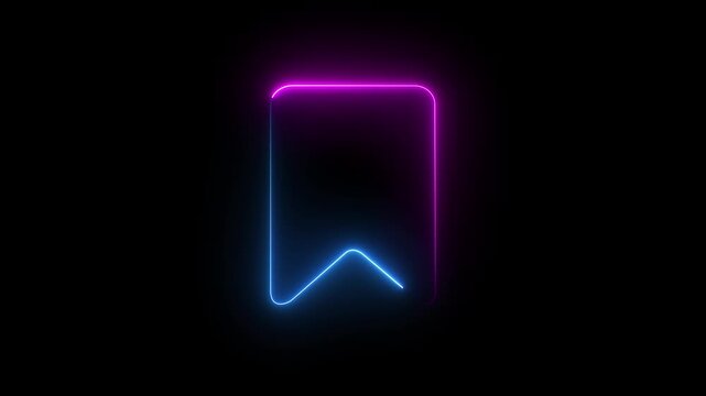 Glowing neon line bookmark save icon animation. representing saved pages, reading list, favorites, quick access, marked items, Glowing neon line bookmark save icon.