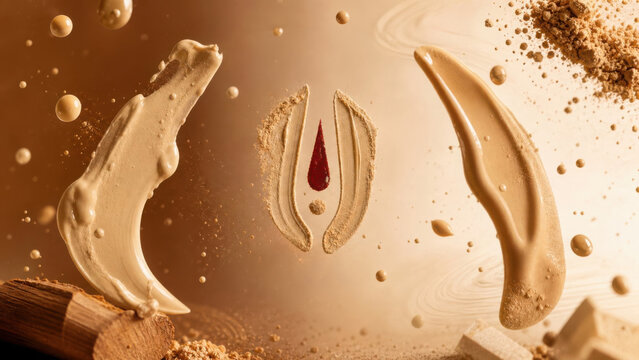 Sandalwood paste smears and tilak mark with red dot on a warm brown gradient generated using ai