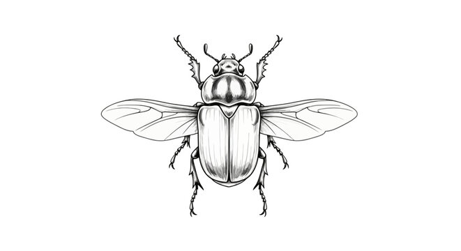 Detailed Pencil Sketch of a Flying Beetle Insect