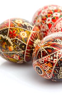 Ornate Hand Painted Easter Eggs Arranged on White Background