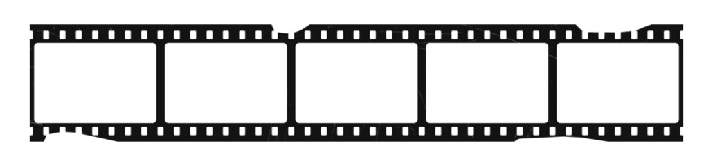 Obraz premium Vintage film strip with old camera elements Classic 35mm cinema reel design with retro photography effects. Grunge retro movie reel border. Vector illustration.