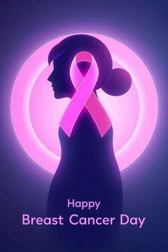 Breast Cancer Day Awareness - Woman Silhouette with Pink Ribbon