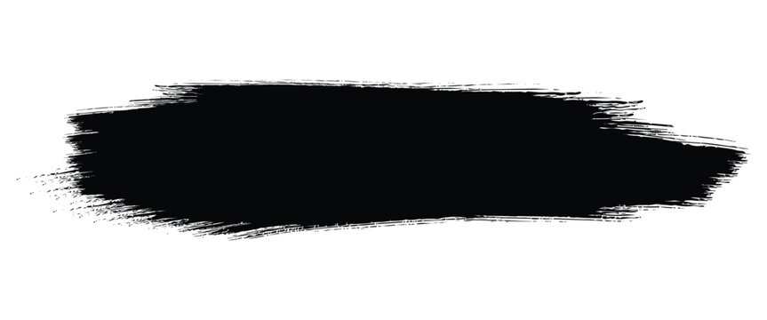 Black ink brush stroke with grunge texture. Artistic paint swipe for redacted text and banner design.