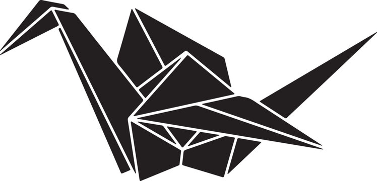 Black origami crane vector illustration.