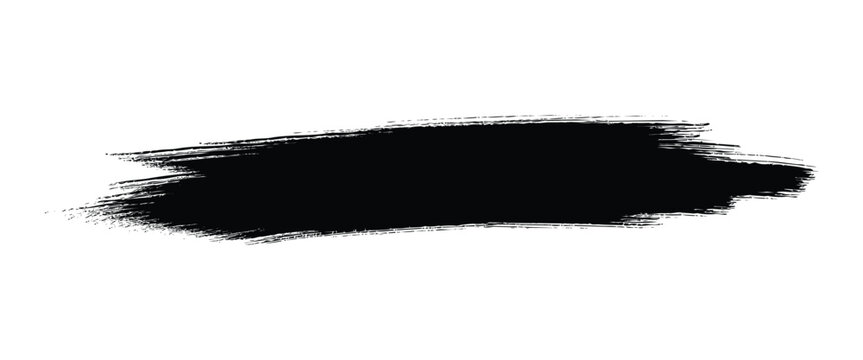 Black ink brush stroke with rough texture. Artistic horizontal paint swipe for redacted text and banners.