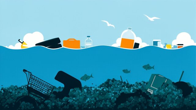 Marine Garbage Polluting Ocean Ecosystem