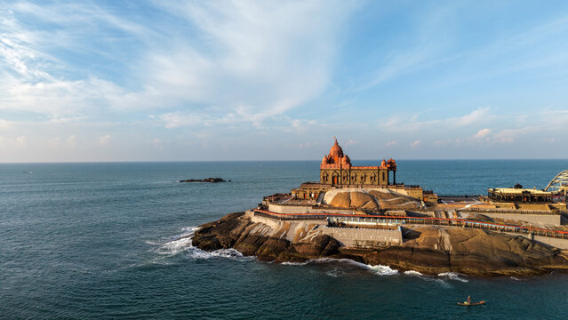 Kanyakumari, India - March 2026: Vivekananda Rock and surrounding sea landscape at the southern tip of India