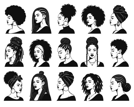 Black Women Hairstyle Portraits with Afros, Braids, Locs and Buns