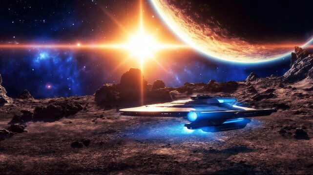 Sci Fi Spaceship On Alien Planet Surface