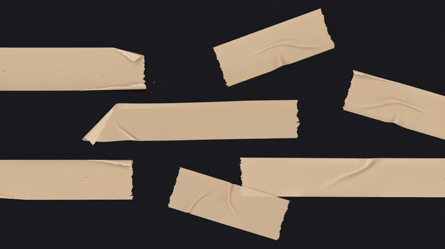 Adhesive masking tape strips set, beige paper tape pieces with torn edges, realistic sticky tape collection for moodboards and scrapbooking