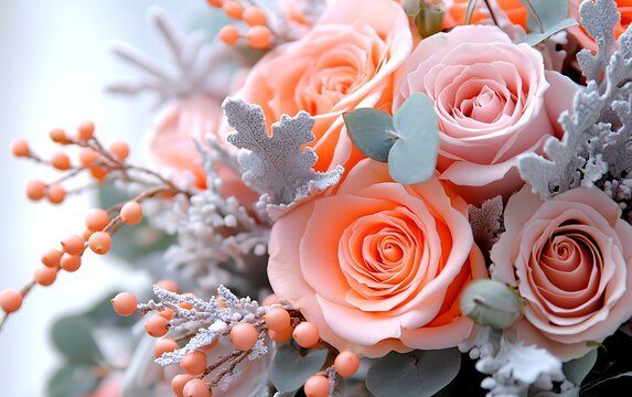 Delicate peach roses bouquet