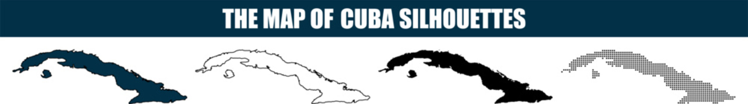 Cuba map silhouettes in various styles during a clean presentation Isolated on white background