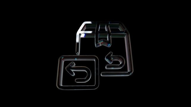 Glass 3d icon of a package parcel with a return arrow symbol on a dark background 3D Icon