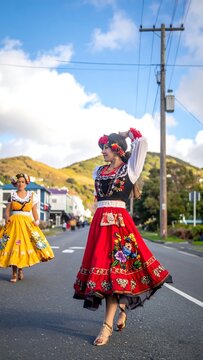 Woman in ethnic dress.