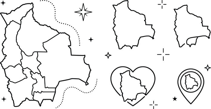 Bolivia Map Icon Set Vector Outline Illustrations for Geography and Travel Infographic Designs