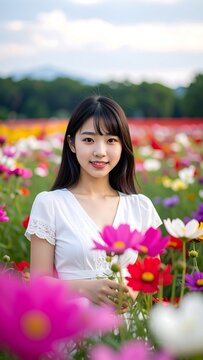 Woman in flower field. (1)