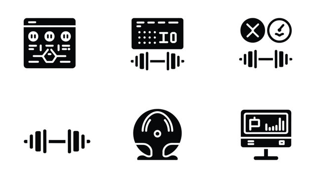 Black and white of computer hardware and dumbbells
